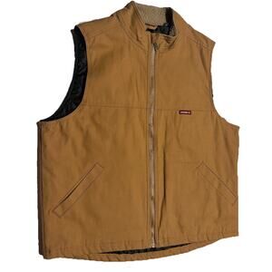 Wolverine Vest Mens XL Brown Duck Canvas Zip Sherpa Collar Quilted Lined Rugged